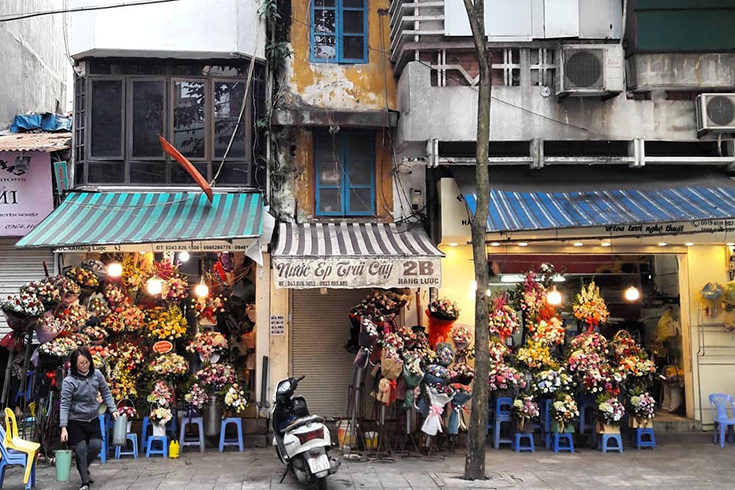 Narrow tall houses in Hanoi Old Quarter