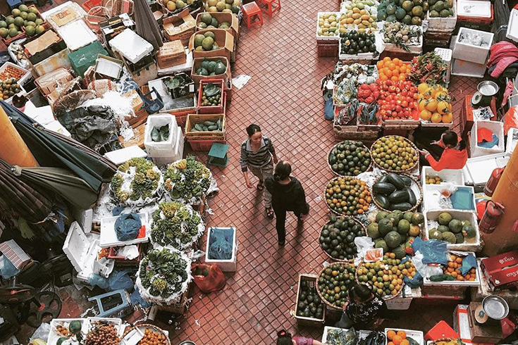 Food section at Cho Hom market