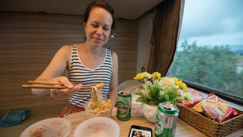 Food on overnight train in Vietnam