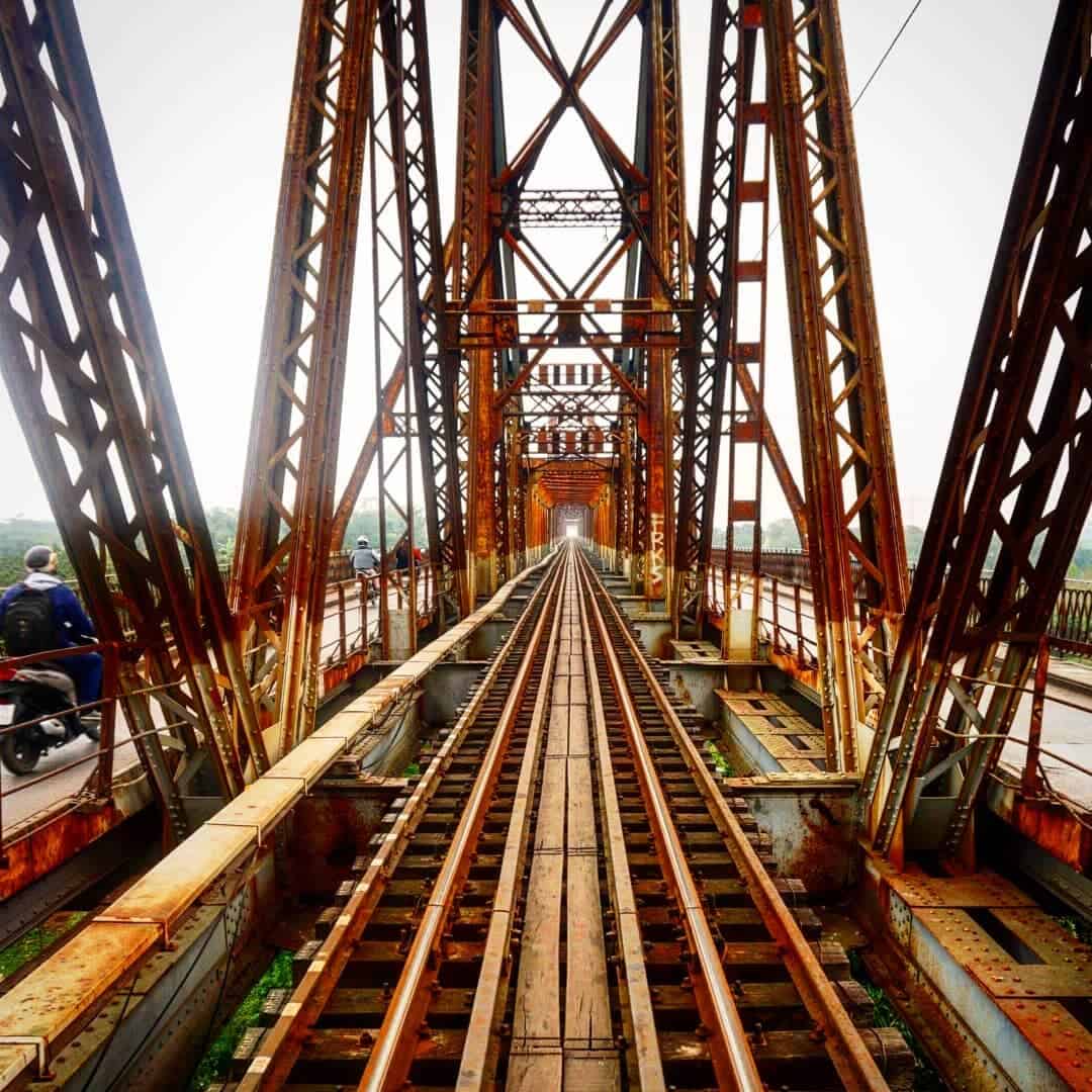 See Long Bien bridge in the afternoon in Hanoi