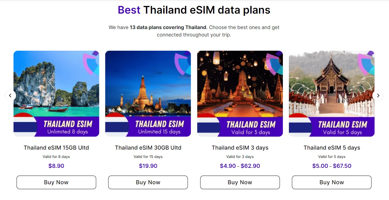 Thailand eSIM plans of Thailandesim.com