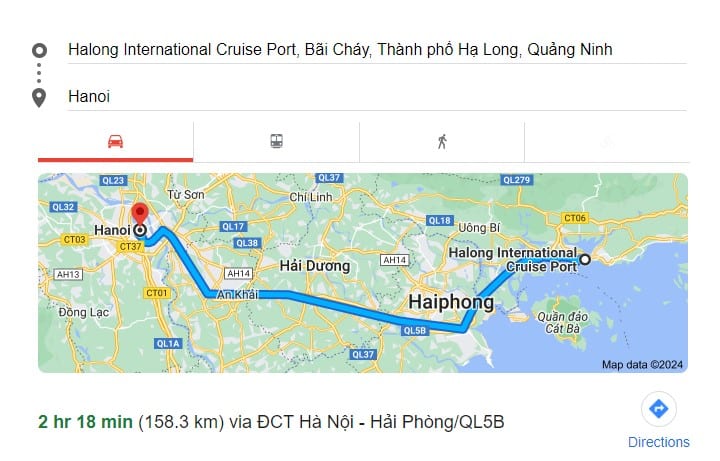 How far is Hanoi from Halong Bay international cruise port?