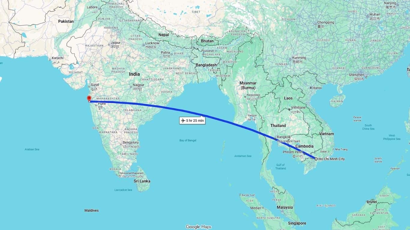 Mumbai to Vietnam Flight: duration and flight routes