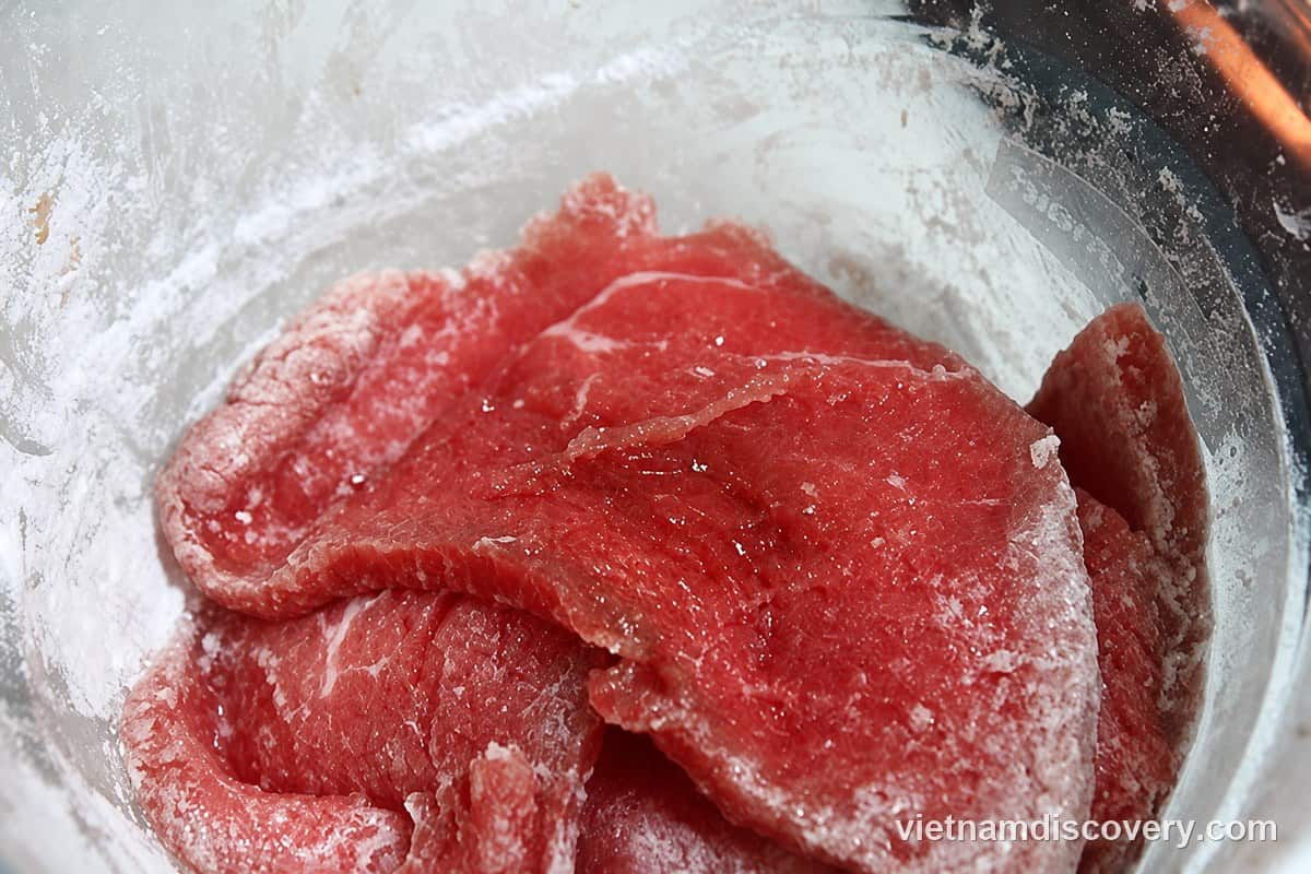 Beef slices coated in the marinade