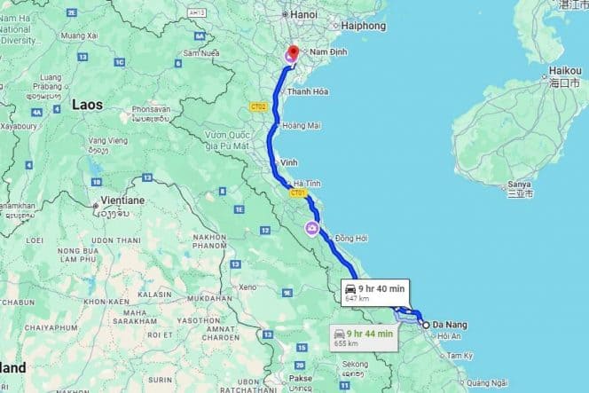 Distance from Da Nang to Ninh Binh 