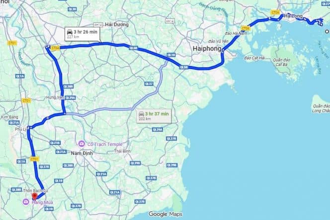 Distance from Halong Bay to Ninh Binh 